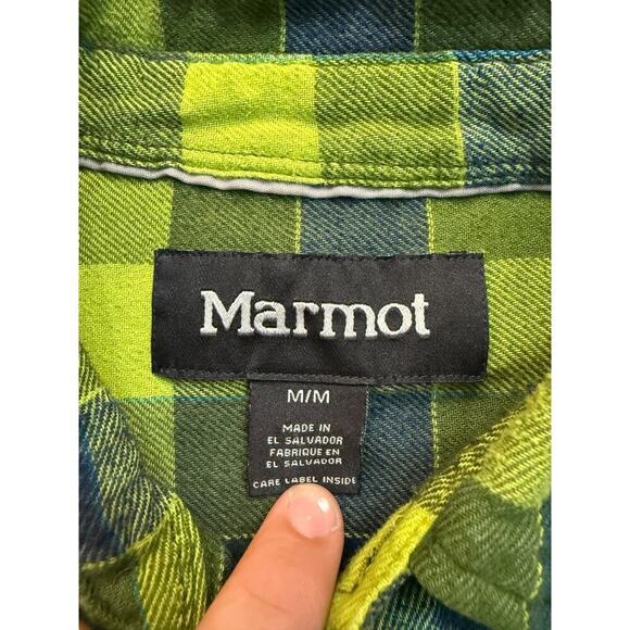 Marmot Men's Green & Yellow Flannel Long Sleeve Button Up Shirt Size Medium - Picture 2 of 4